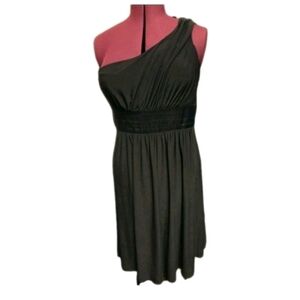 Jones New York Black One Shoulder Cocktail Dress Satin Waist Size 14